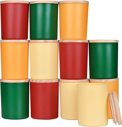 SHOWIN Thick Candle Jars for Making Candles 12 Pcs, 7 OZ Empty Jars with Wood Lids for Candle Making, Sample Container, Christmas