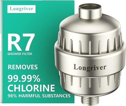 R7 Shower Filter High Put Shower Water Filter for Hard Water 99.99% Remove Chlorine, Heavy Metals, Shower Water Softener, Improve your skin and hair, Bathroom Fixture Hardware Parts, Brushed Nickel
