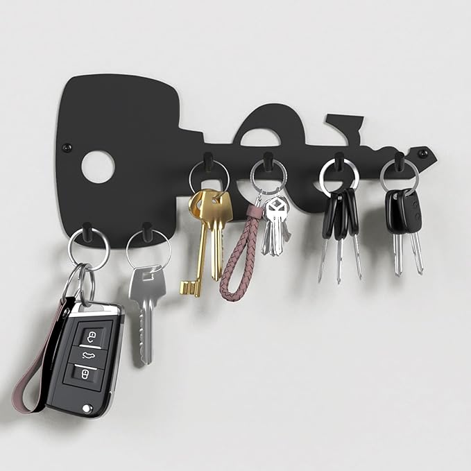 PMMASTO Key Holder Wall Mounted, Key Hooks for Wall, Stainless Steel Black Key Organizer with 6 Hooks, Decor Rack for Entryway, Hallway, Garage, Mudroom, Office