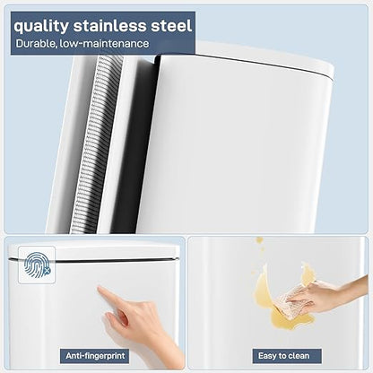 Arlopu13.2 Gallon Step Trash Can, Stainless Steel Garbage Bin, Soft-Close Rubbish Bin with Removable Plastic Inner Bucket, Fingerprint-Proof, Lid Dustbin, Suit for Kitchen Home (White, 50L)