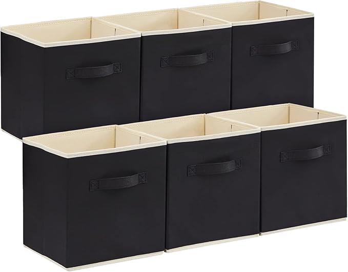 Lifewit Collapsible Fabric Storage Cubes Bins Set 11 Inch, Foldable Cubby Organizers Boxes, 6 Pack Organizing Baskets for Shelf, Closet, Utility Room, Storage Room, 18L Black
