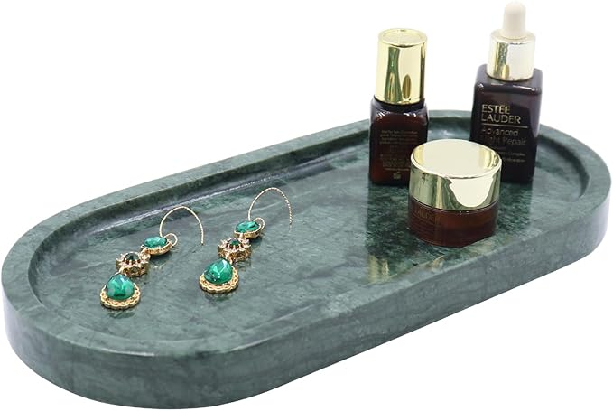 Natural Marble Tray, Oval Vanity Decorative Tray for Bathroom Counter, Countertop Stone Organizer, Catchall Tray for Kitchen, Perfume, Candles, Jewelry Dish Decorative Tray