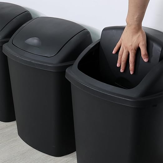 4 Packs Commercial Heavy-Duty Trash Can with Lid, Plastic Swing Top Kitchen Trash Can (11 Gallon, Black)