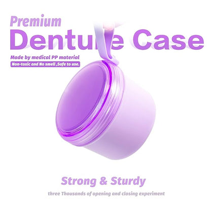 Large Denture Case, No-Leak Denture Container Cups for Soaking Full & Partial Dentures, Retainer Cleaning Box, Denture Bath Cup for Travel (purple)