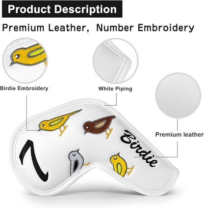 Premium Leather Golf Club Iron Covers - 10pcs/Set Wedge & Iron Headcovers with Velcro Closure