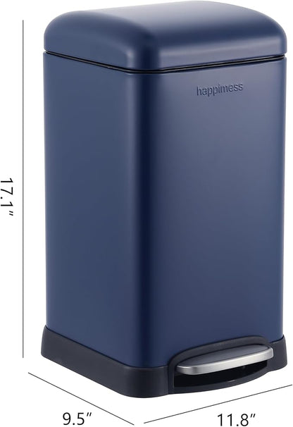 happimess HPM1012F Betty Retro Mini 3.2-Gallon Step-Open Trash Can, Fingerprint Resistant, Modern, Minimalistic for Home, Kitchen, Laundry Room, Office, Bedroom, Bathroom, Denim Blue