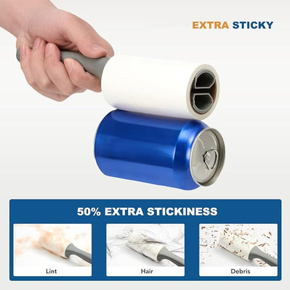 Extra Sticky Lint Roller for Pet Hair, Lint Rollers 600 Sheets, Pet Hair Remover with 2 Upgraded Handle 6 Rollers, Portable Lint Remover for Clothes, Furniture, Dog & Cat Hair (2 Handles + 600 Sheets)