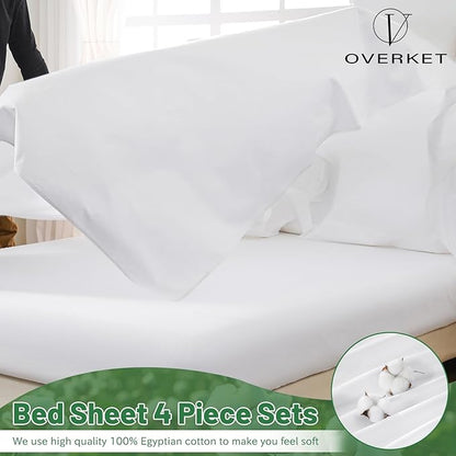 1000 Thread Count Egyptian Cotton Sheets Queen Size Set Sateen Weave Soft Breathable 16-Inch Deep Pocket 4PCS（Queen,White）