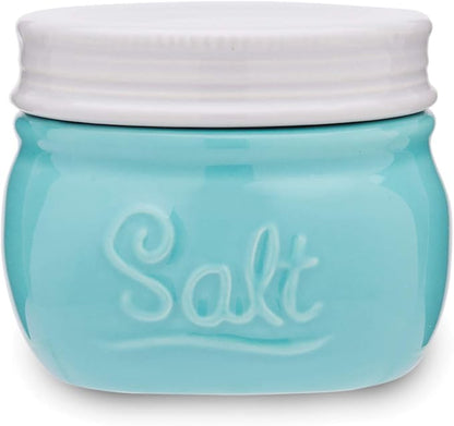 Fox Run Vintage Style Mason Jar Salt Cellar, Blue Ceramic with White Lid, 1 Cup Capacity