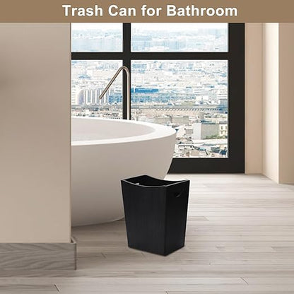 SEHERTIWY Wood Trash Can, Farmhouse Wastebasket Bin for Bathroom, Office, Bedroom, Living Room, Small Square Rustic Garbage Container (Wood-Black)