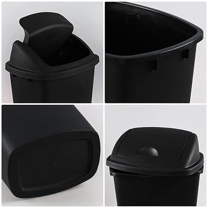 Yuright 40 L / 10 Gallon Swing Lid Trash Bins, 4 Pack Large Plastic Garbage Cans, Black