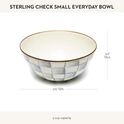 MACKENZIE-CHILDS Enamel Everyday Bowl, Serving Bowl for Entertaining, Small, Gray-and-White Sterling Check, Set of 1