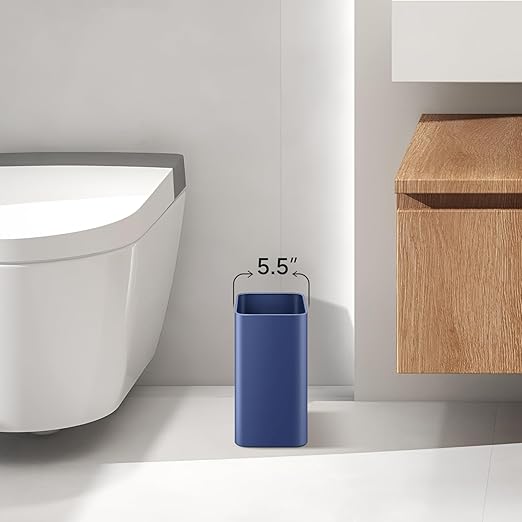 TIPGO Small Metal Trash Can, 2.1 Gallon Slim Trash Can for Bathroom, Wastebasket Garbage Bin for Bedroom, Office, Kitchen, Under Sink (Blue)
