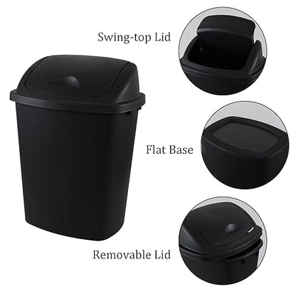 4 Packs Commercial Heavy-Duty Trash Can with Lid, Plastic Swing Top Kitchen Trash Can (11 Gallon, Black)
