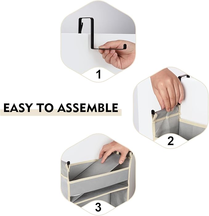 2 Pack Over The Door Hanging Organizer 5-Shelves and 10 Side Pockets, Over The Door Storage for Bathroom and Bedroom, Back of Door Organizers for Baby Products and Kid's Toys(13"x5"x44" Grey)