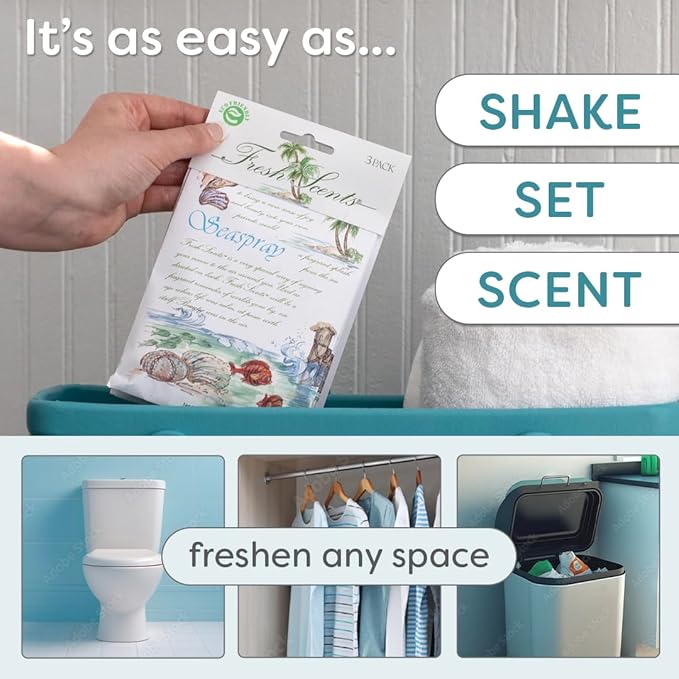 Willowbrook | Fresh Scents Scented Sachet Packet | Seaspray | Air Freshener Bags for Drawers, Closets, Cars | 6 Pack | Long Lasting Home Fragrance