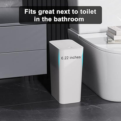 N. NETDOT Bathroom Trash Can with Lid 3 Pack Set,2 Packs 4Gal Slim Kitchen Trash Can and 1 Pack 2.6Gal Garbage Can,Small Trash Bin/Waste Basket for Bedroom,Office(Off White)