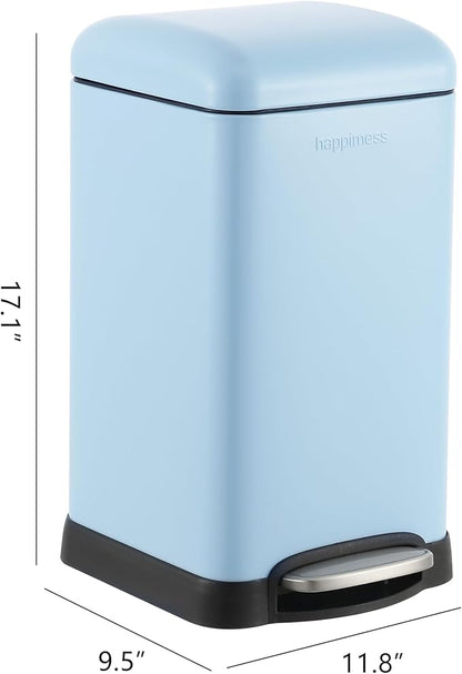 happimess HPM1012H Betty Retro Mini 3.2-Gallon Step-Open Trash Can, Fingerprint Resistant, Modern, Minimalistic for Home, Kitchen, Laundry Room, Office, Bedroom, Bathroom, Tide Pool Blue