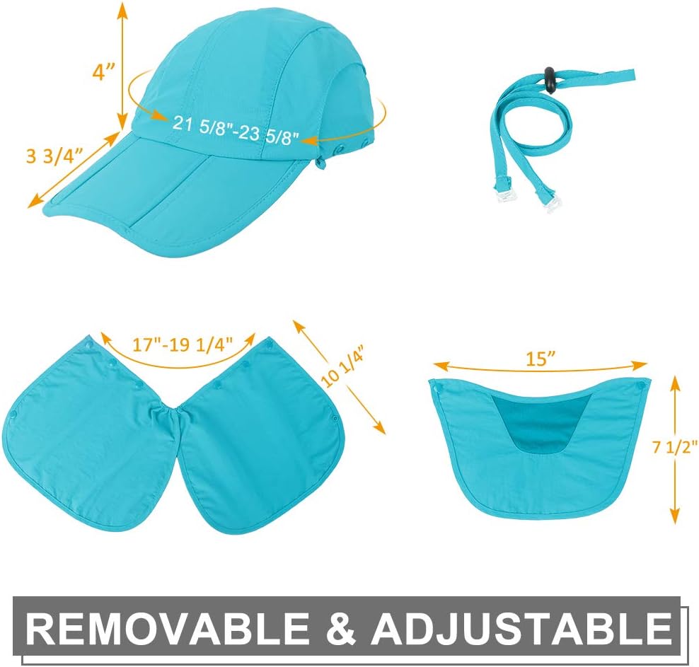 Foldable Sun Cap, Fishing Hats, UPF 50+ Protection Caps with Face Mask Neck Flap