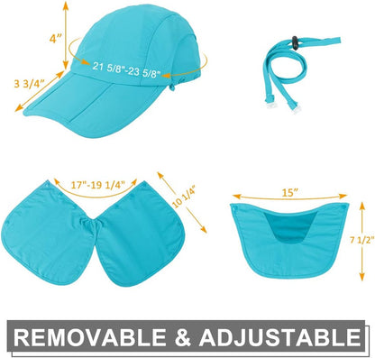 Foldable Sun Cap, Fishing Hats, UPF 50+ Protection Caps with Face Mask Neck Flap