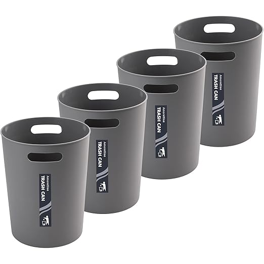 4 Pack Small Trash Can for Bathroom - 3 Gallon/12-Liter Wastebasket, Round Plastic Garbage Container Bin for Bedroom Office Grey.