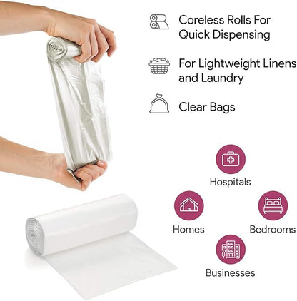 20-30 Gallon Clear Garbage Can Liners, 500 Count - Medium - Large Trash Can Liners - High Density, Thin, Lightweight, 10 Microns - For Office, Home, Hospital, Wastebaskets -20 Coreless Rolls