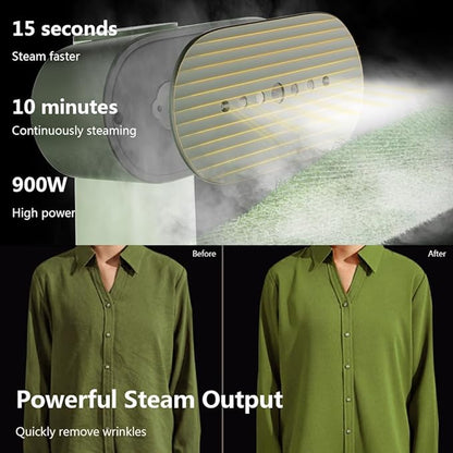 G6 Steamer for Clothes Portable 2-in-1 Travel Iron for Clothes, Just 0.7lbs Lightly, 10 Minutes of Continuous Steam, 900W Light Steamer for travel and home (green)