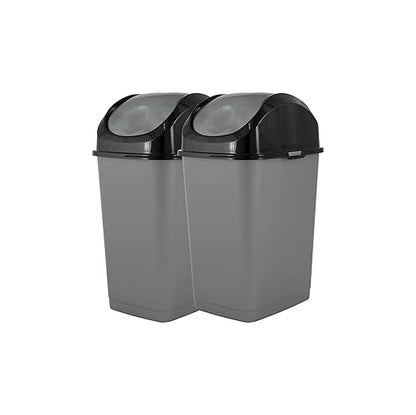 Superio Mini Plastic Trash Can with Swing Top Lid 1.25 Gallon Compact Small Waste Bin Portable Garbage Can for Countertop, Desktop, Make up Vanity, Bathroom, Car, Under Sink, Dorm 5 Qt (Grey/Black, 2)