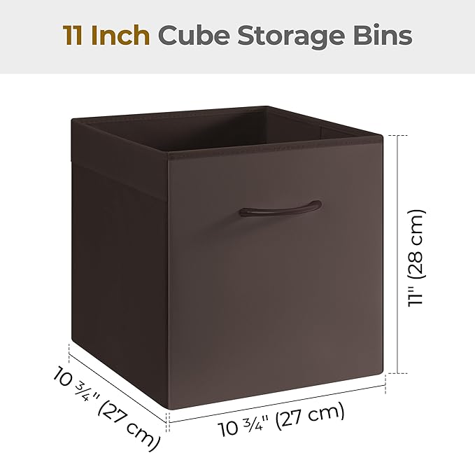 StorageWorks Brown Storage Cubes, 11 Inch Cube Storage Bins with Handle, Cube Storage Organizer Bins for Shelves and Closet, Collapsible Storage Bins, 4-Pack