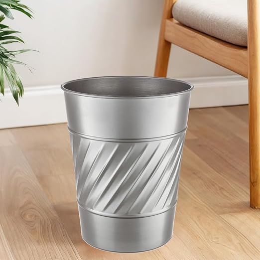 Monarch Abode Pewter Handcrafted Wave Embossed Metal Wastebasket for Home Office, Decorative Waste Basket, Modern Bathroom Garbage Can, Durable & Decorative Trash Bin, Pewter Bathroom Trash Can
