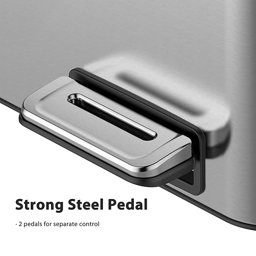 2 x 5.3 Gal (2 x 20L) Trash Can, Stainless Steel Triple Compartment Step-On Recycling Bin with Soft-Close Lids & Removable Plastic Inner Buckets for Kitchen, Home, Office