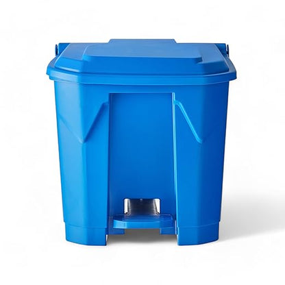 PRO&Family Step-On Trash Can with Lid, Plastic Waste Bin, Foot Pedal Operation (Blue, 8 Gallon)