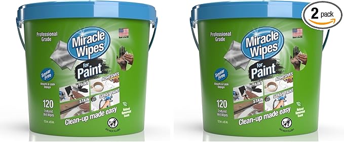 MiracleWipes for Paint Prep & Cleanup, Remove Tough Grime Build-Up, Wet Paint, Caulking, Epoxy, Colorant, and more from Hands, Surfaces, & Tools - 120 Count (Pack of 2)
