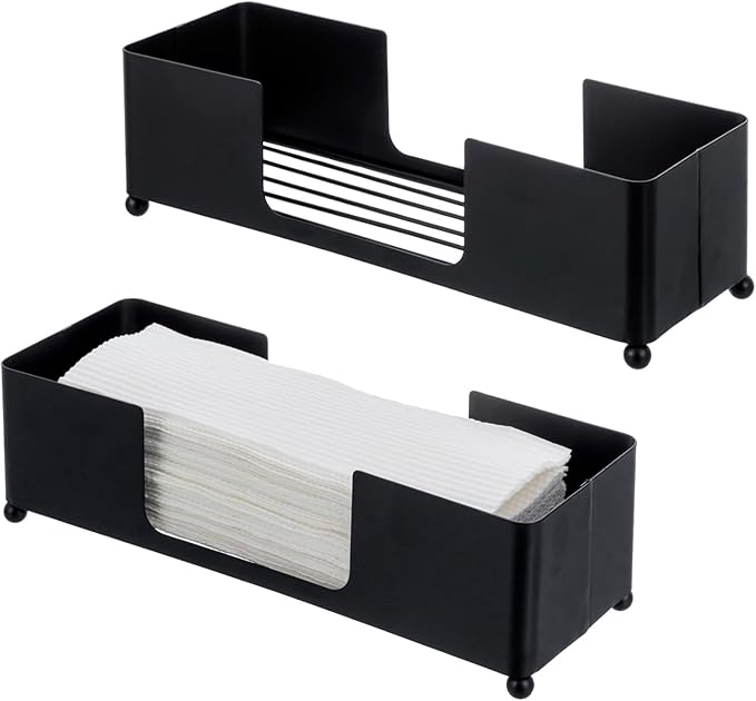 MyGift Modern Matte Black Metal Tabletop Paper Hand Towel Holder, Commercial Countertop Tissue Dispenser Tray