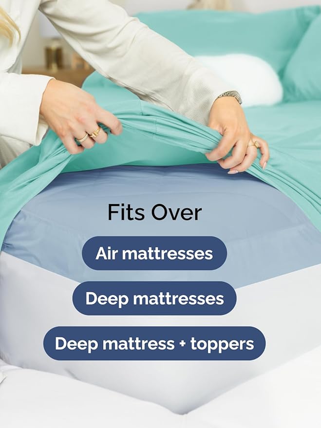 Extra Deep Pocket Split King Sheets - 5 Piece Breathable & Cooling Bed Sheets - Hotel Luxury Sheet Set - Soft, Wrinkle Free & Comfy - Easily Fits Extra Deep Mattresses - Deep Pocket Spa Blue Sheets