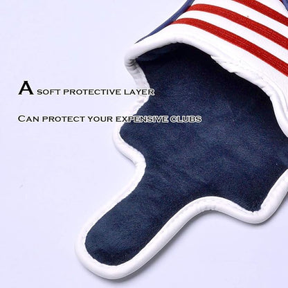 PLUSKER USA Square Heel Shaft Mallet Putter Cover - Magnetic Closure Patriotic Stars and Stripes American Flag Synthetic Leather Headcover