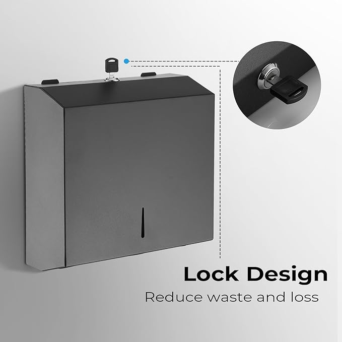 Commercial Paper Towel Dispenser for Multifold - Paper Towel Dispenser Wall Mount, Large Capacity Stainless Steel Tissue Holder, Suitable for Bathrooms and Public Places, Matte Black