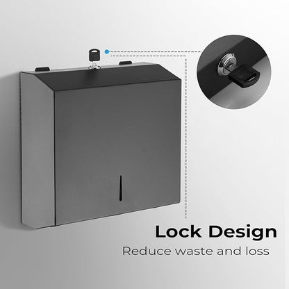 Commercial Paper Towel Dispenser for Multifold - Paper Towel Dispenser Wall Mount, Large Capacity Stainless Steel Tissue Holder, Suitable for Bathrooms and Public Places, Matte Black