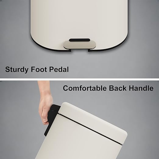 3.2Gallon Bathroom Trash Bin with Soft Close Lid,Oval Brushed Stainless Steel Garbage Can with Removable Inner Bucket,Office Trash Can with Foot Pedal for Bedroom,Living Room(Cream White)