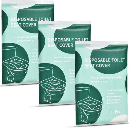 30 Pcs Disposable Flushable Paper Toilet Seat Covers Travel Supplies Essentials for Airplane, Public Restrooms, Bathroom, Hotels, Camping, Kids or Adults