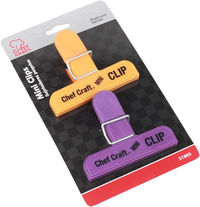 Chef Craft Select Plastic Mini Bag Clip, 3 inch Width 2 Piece Set, Purple/Orange