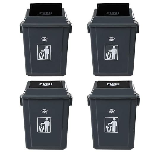 6 Gallon Plastic Swing Top TrashBin/Garbage Can, Lidded Wastebasket Trash Can for Kitchen, Garage, Office, Grey (4 Pack)