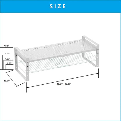 Expandable,Adjustable & Stackable Spice Rack, Cabinet Kitchen Countertop Shelf Organizer,Metal Pantry Storage Shelves - Space-Saving Storage Solution(1Pack/White/Large)