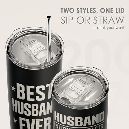 SANDJEST Husbands Tumbler 20oz, Stainless Steel Travel Cup with Lid, Best Husband Ever Insulated Coffee Mug, Husband Gifts for Men Boyfriends on Birthday Christmas Valentine