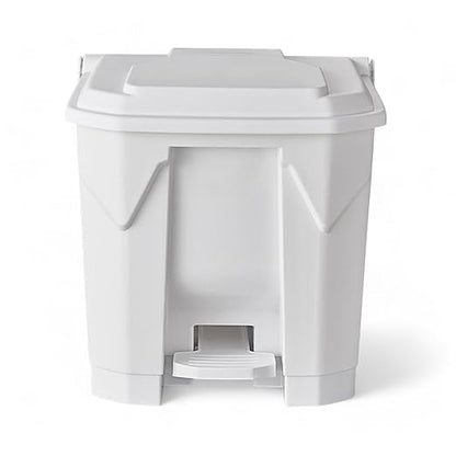 PRO&Family Step-On Trash Can with Lid, Plastic Waste Bin, Foot Pedal Operation (White, 8 Gallon)