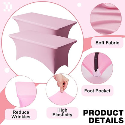 Trlyc 2 Pack 4FT Spandex Table Cloth - 48 x 30 Inch Rectangular Stretch Tablecloth, Wrinkle Resistant Scretch Table Cover for Wedding, Party, Banquet, Picnic, Outdoor Decoration (2Pcs,Pink)