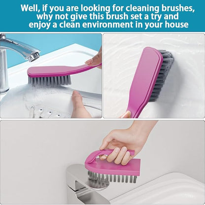 6 PCS Cleaning Brush, Scrub Brush Set for Kitchen and Bathroom Household Use with Various Brushes for Cleaning Dishes, Tiles, Corners and Floors Color Purple