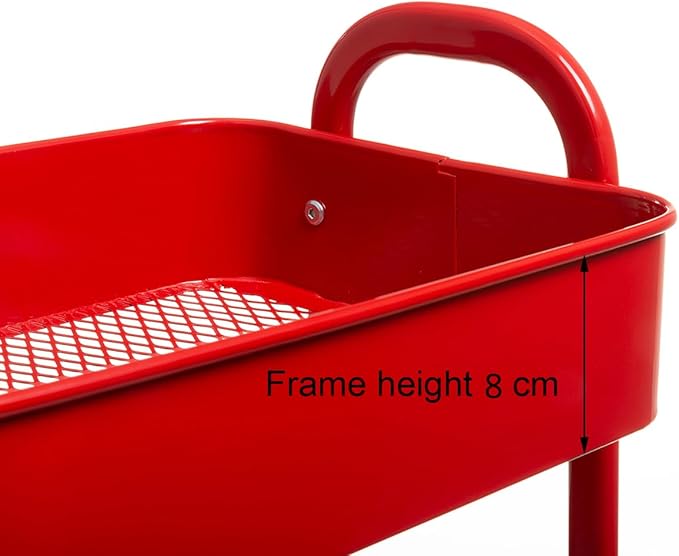 AGTEK Makeup Cart, Movable Rolling Organizer Cart, Red 3 Tier Metal Utility Cart