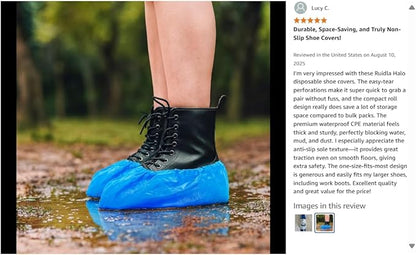 Shoe Covers Disposable Non Slip - 70‑Pack Compact Tear‑Off Roll, Waterproof CPE Boot Covers,Disposable Shoe Covers, Shoe Booties for Indoor Use, Home Cleaning, Real Estate (One Size Fits Most)