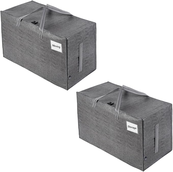 VENO 2 Pack Moving and Storage Bags, Heavy Duty, Alternative to Moving Boxes, Large Packing Totes Supplies for College Dorm Room with Zipper for Clothes, Wide Open Design (Dark Gray, 2 Pack)